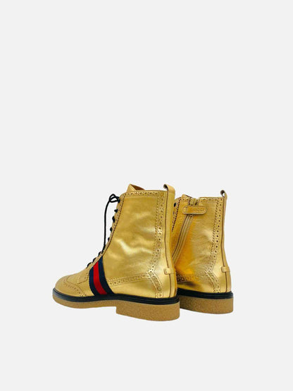 GUCCI Web Strap Metallic Gold Ankle Boots 38