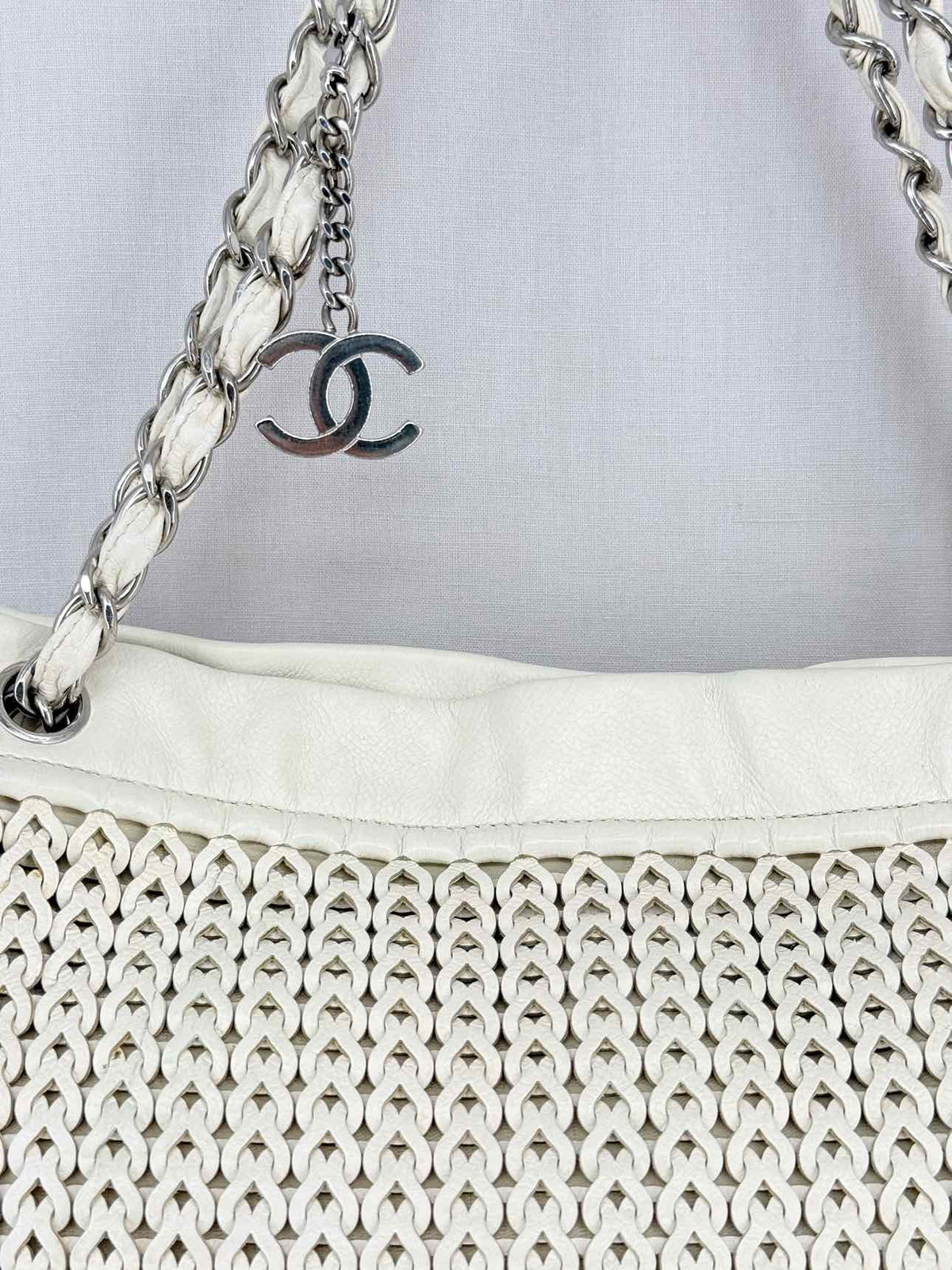 CHANEL Woven White Tote Bag