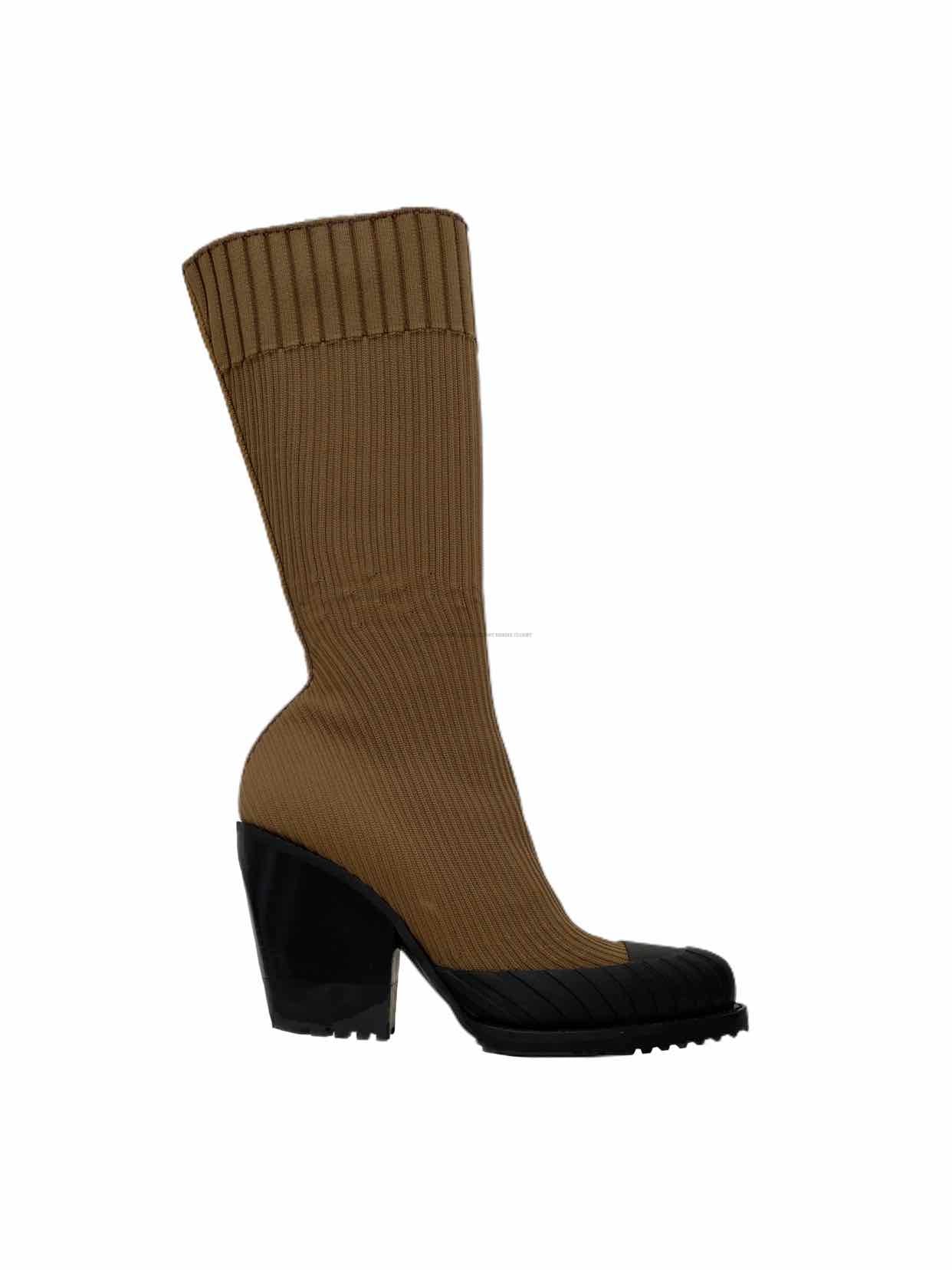 CHLOE Rylee sock Brown w/ Black Mid Calf Boots 38