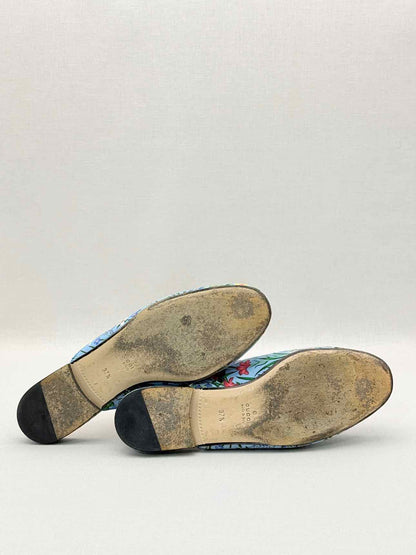 GUCCI Princetown Blue Multicolor Size EU 37.5 Mules