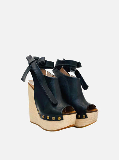 CHLOE Ankle Wrap Black Wedges 36.5