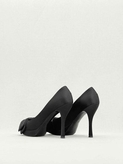 LOUIS VUITTON 95mm Open Toe Black Satin Pumps Size 37.5