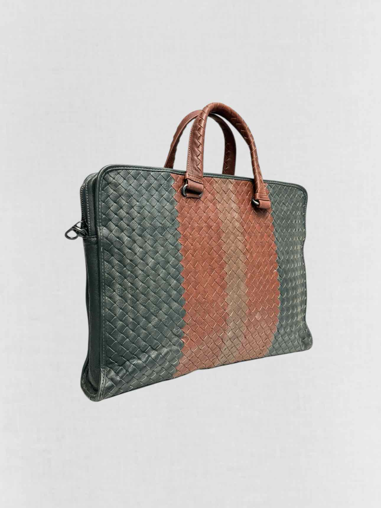 BOTTEGA VENETA Burgundy & Green Latticing Laptop Bag