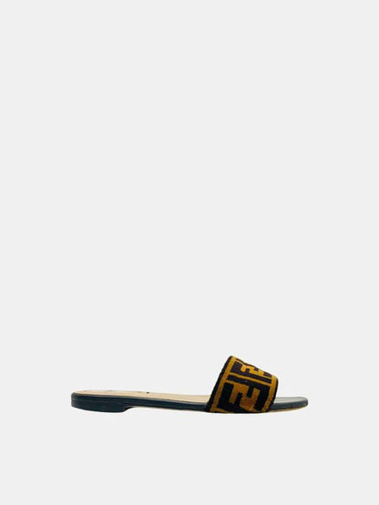 FENDI Velvet Brown & Black FF Motif Slides 37