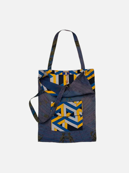 HERMES Boho Navy Blue & Yellow Printed Shoulder Bag