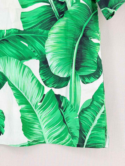 DOLCE & GABBANA White & Green Leaf Print Size US 0 Top