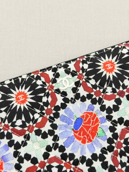 CHANEL White Multicolor Floral Print Pouch