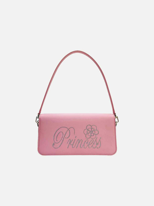 MACH & MACH Pink Crystal Embellished Baguette Bag