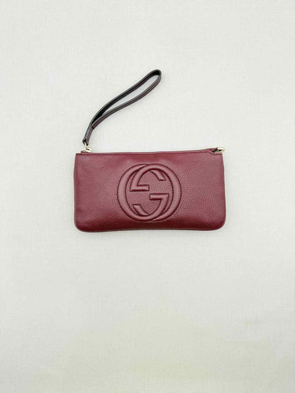 GUCCI Soho Burgundy GG Embossed Wristlet