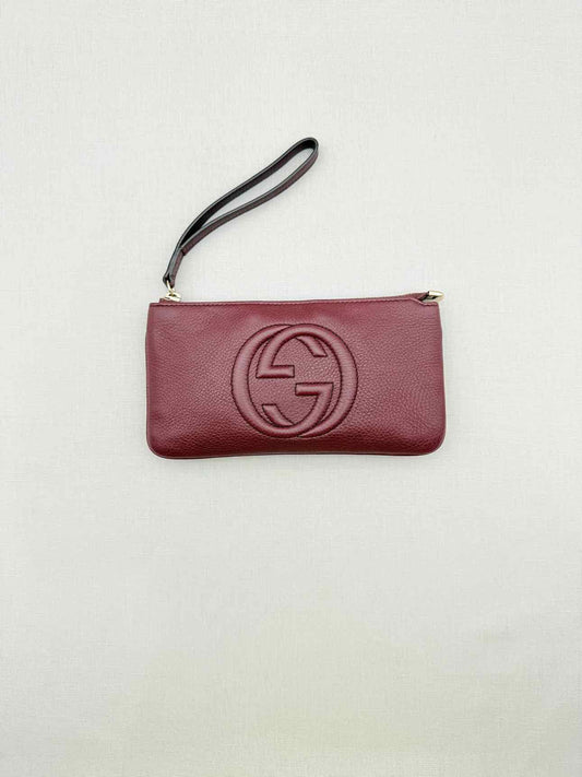 GUCCI Soho Burgundy GG Embossed Wristlet