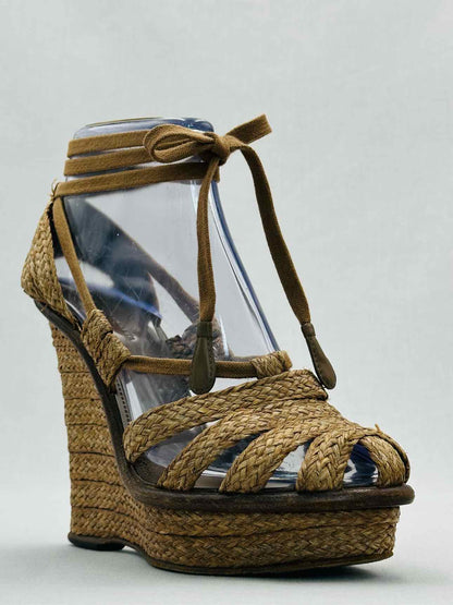 BOTTEGA VENETA Raffia Beige Size EU 38 Wedges