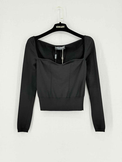 DOLCE & GABBANA Square Neck Black Size US 2 Sweater
