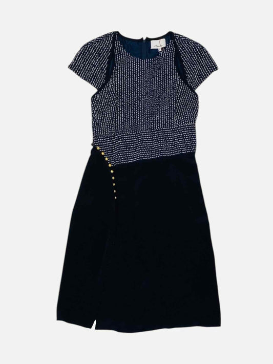 PHILLIP LIM Boucle Midnight Blue & Black Midi Dress