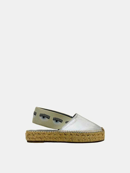 CHIARA FERRAGNI Espadrille Metallic Silver Flats