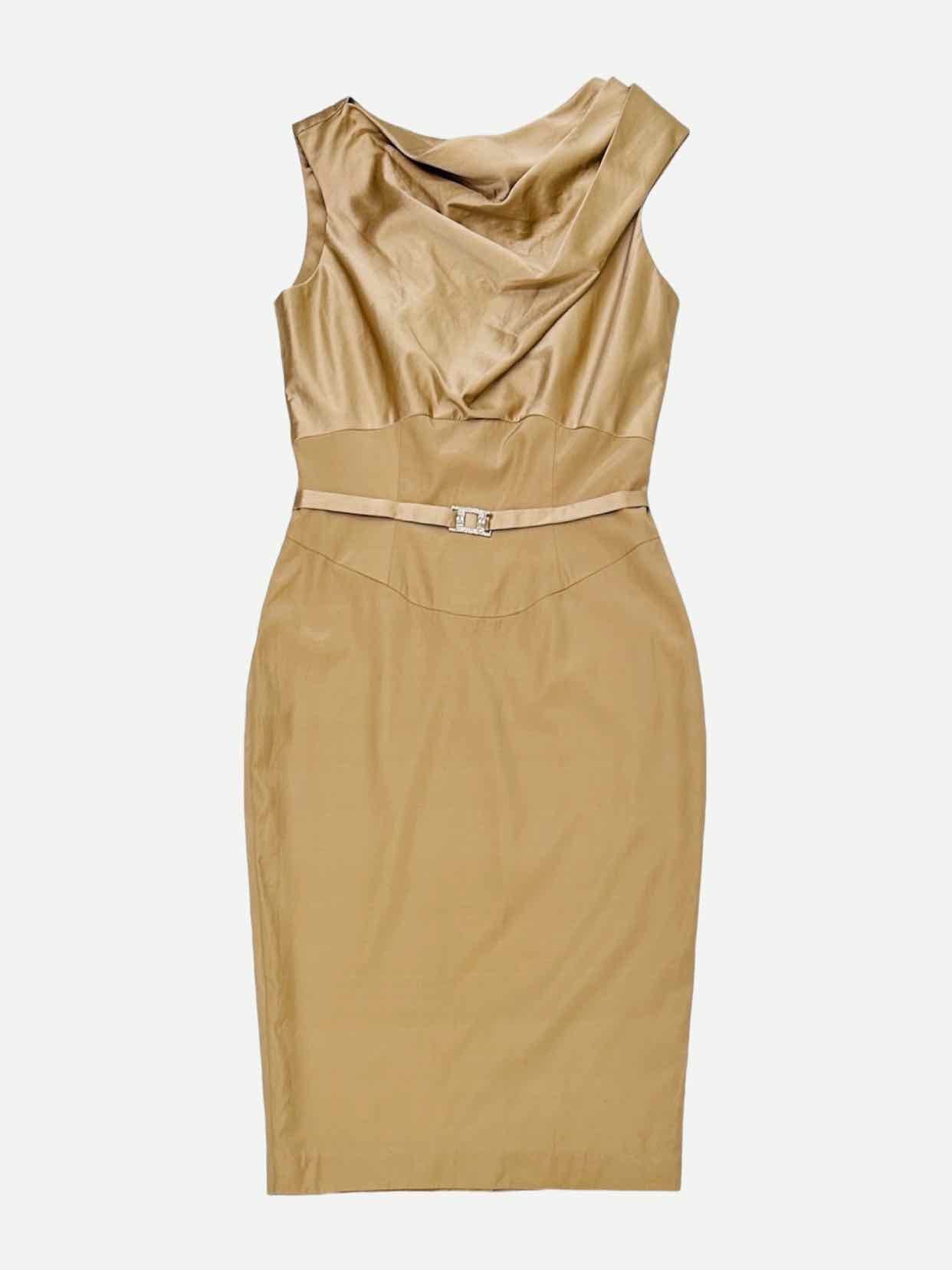 DINA BAR-EL Sheath Gold Knee Length Dress