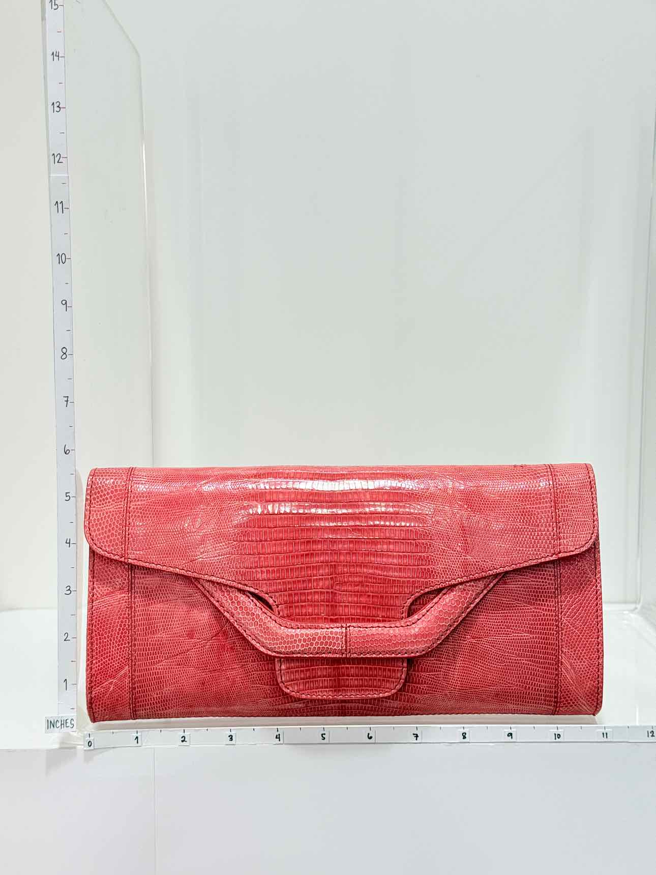 SERGIO ROSSI Coral Lizard Embossed Clutch