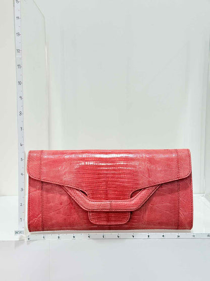 SERGIO ROSSI Coral Lizard Embossed Clutch