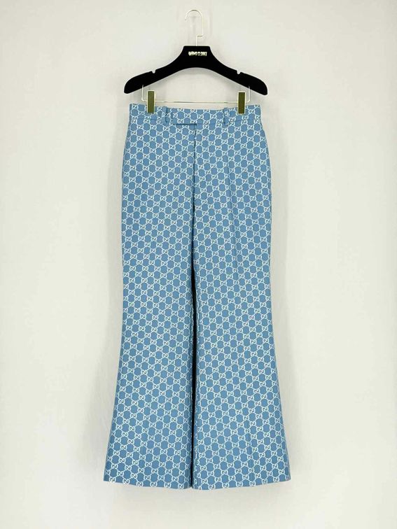 GUCCI GG Lame Blue GG Jacquard Size US 2 Pants
