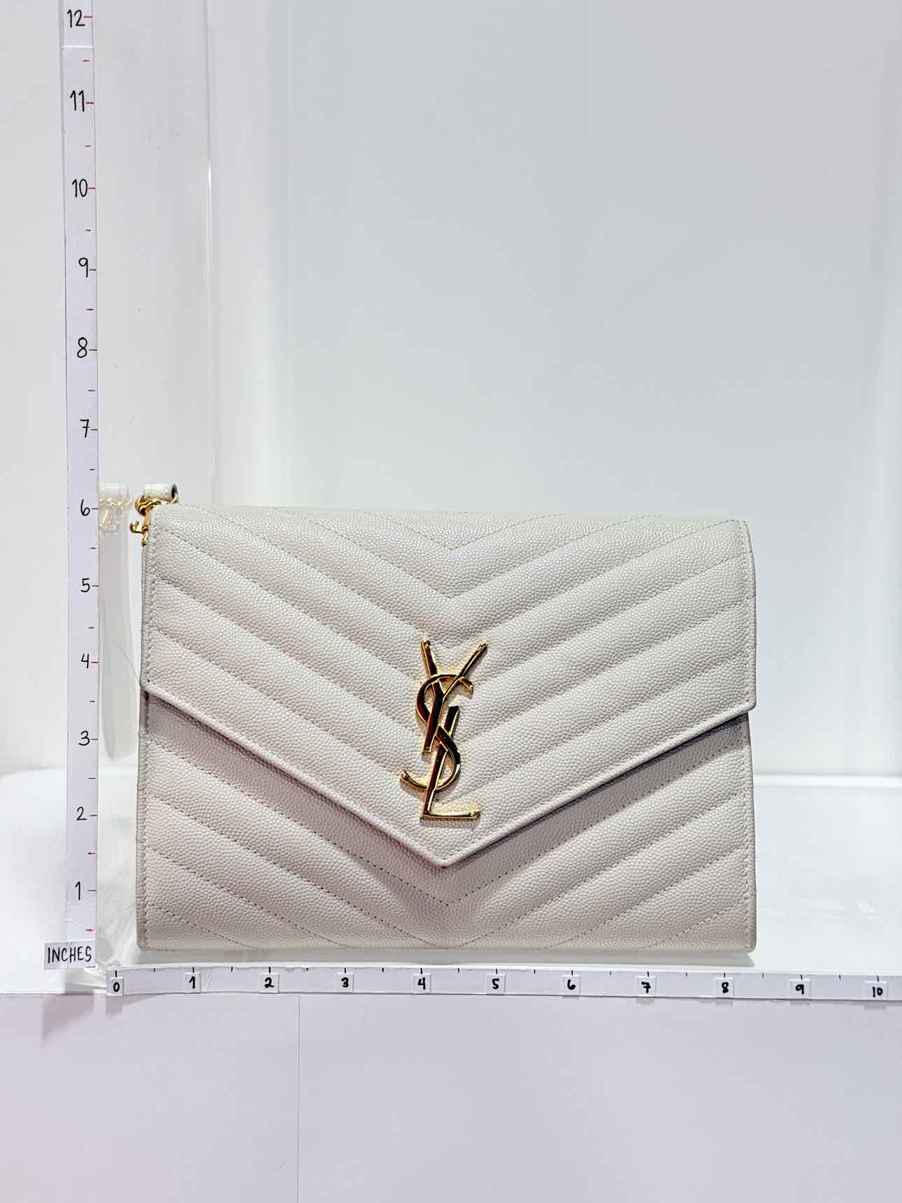 SAINT LAURENT Cassandre Matelasse Flap White Wristlet
