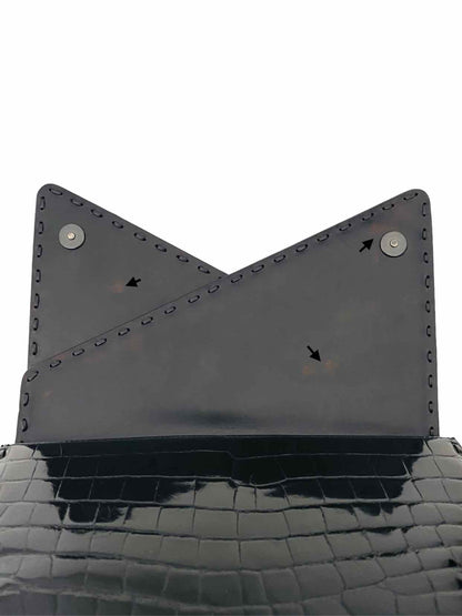 BOTTEGA VENETA Piano Black Croc Embossed Clutch