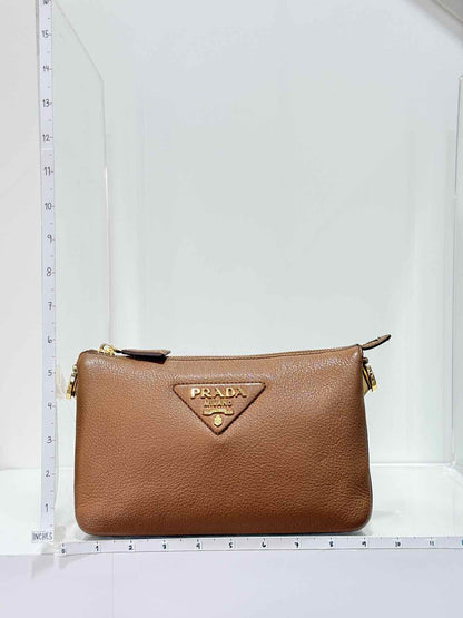 PRADA Logo-Strap Brown Shoulder Bag