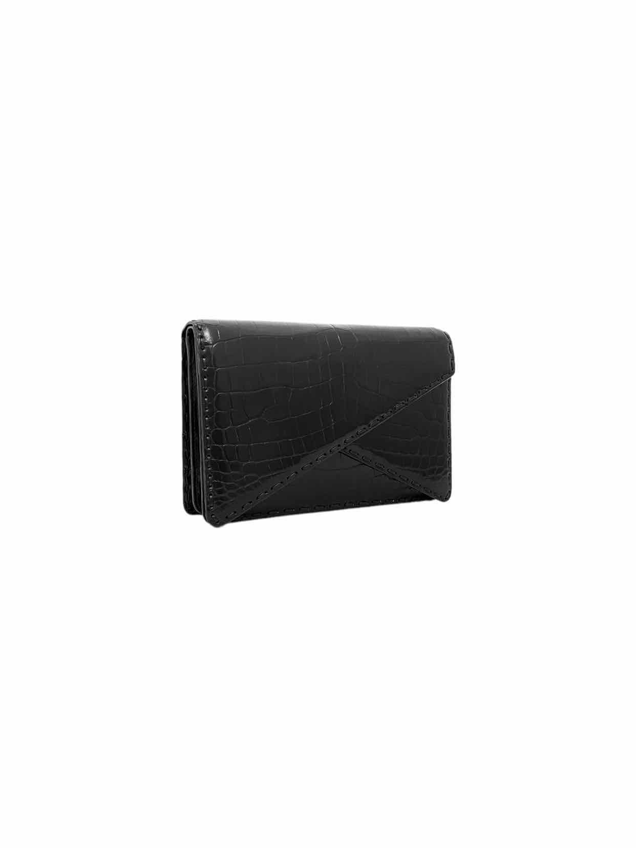 BOTTEGA VENETA Piano Black Croc Embossed Clutch