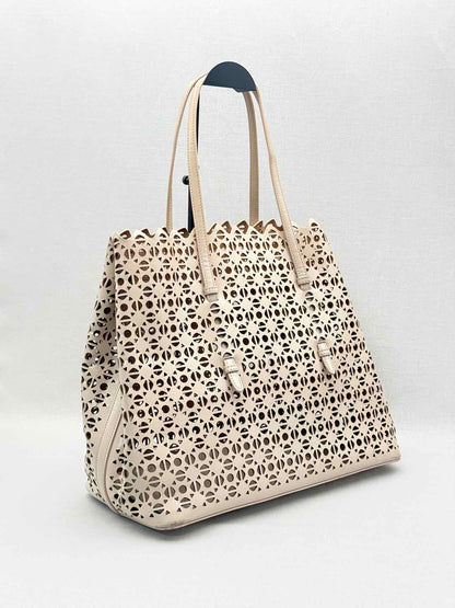 ALAIA Mina 25 Beige Tote Bag