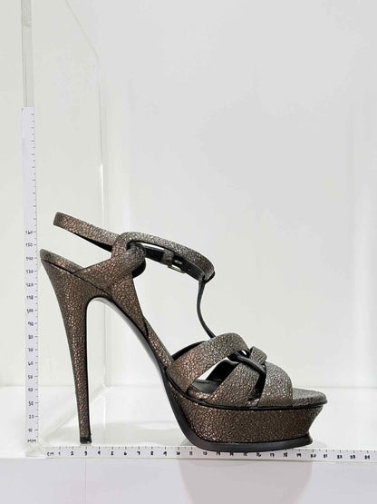 YSL Tribute Metallic Grey Size EU 40 Platform Sandals
