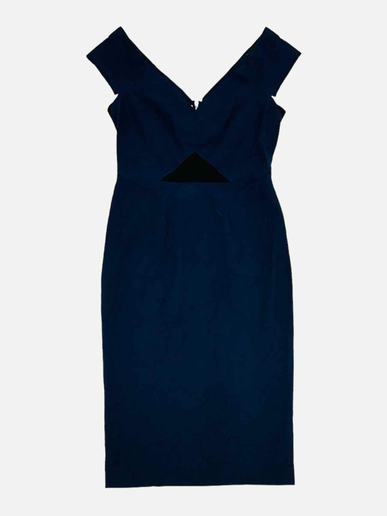 ROLAND MOURET Blue & Black Size US 12 Midi Dress