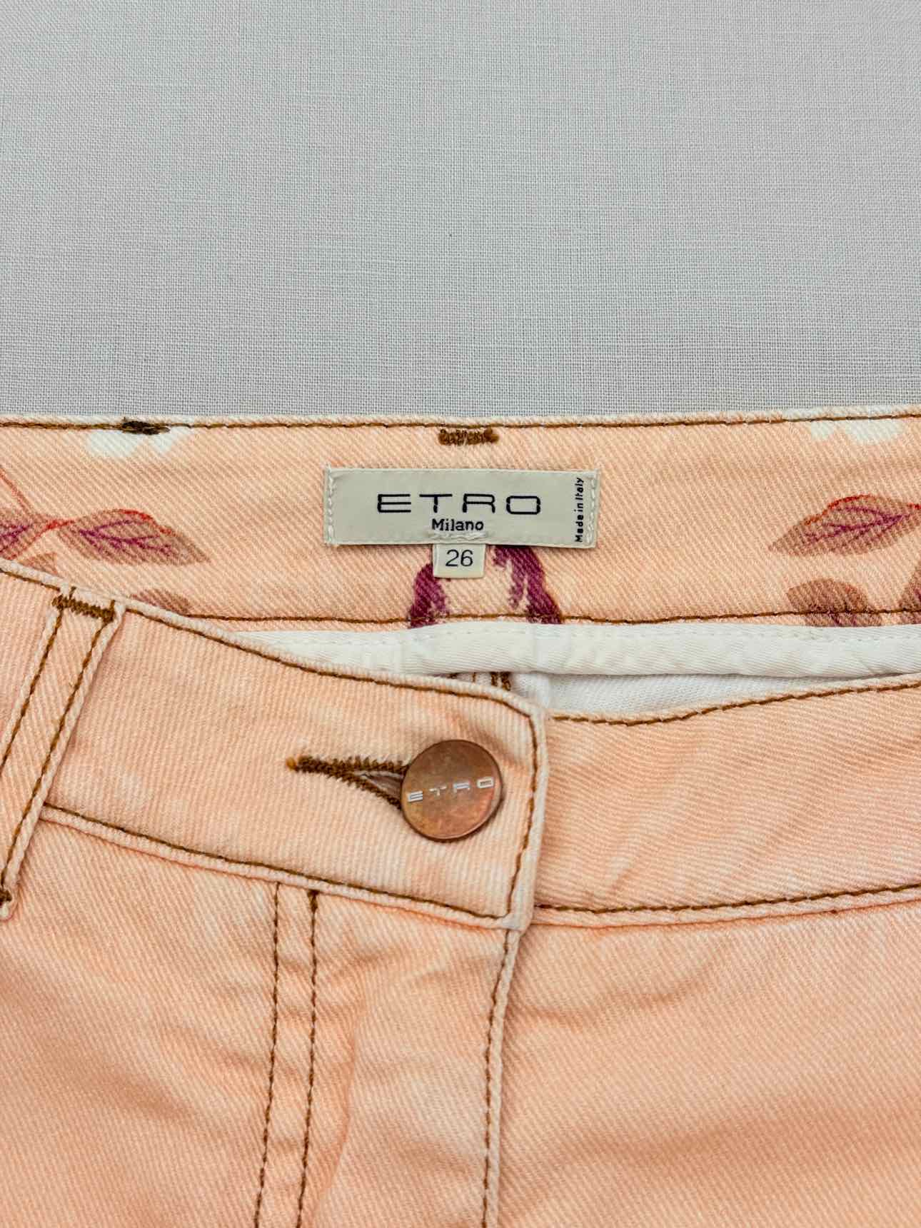 ETRO Peach Multicolor Floral Print Size 26 Jeans