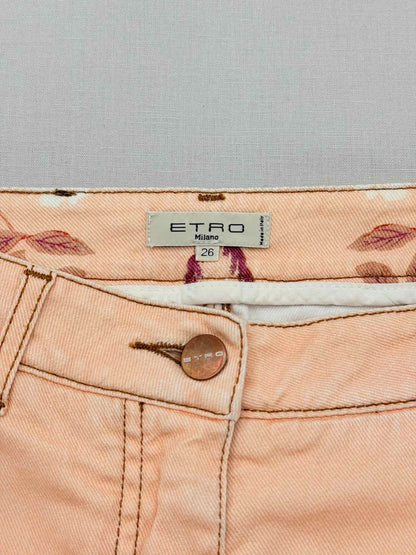 ETRO Peach Multicolor Floral Print Size 26 Jeans