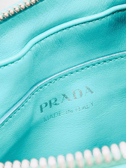 PRADA Diagramme Camera Turquoise Quilted Crossbody