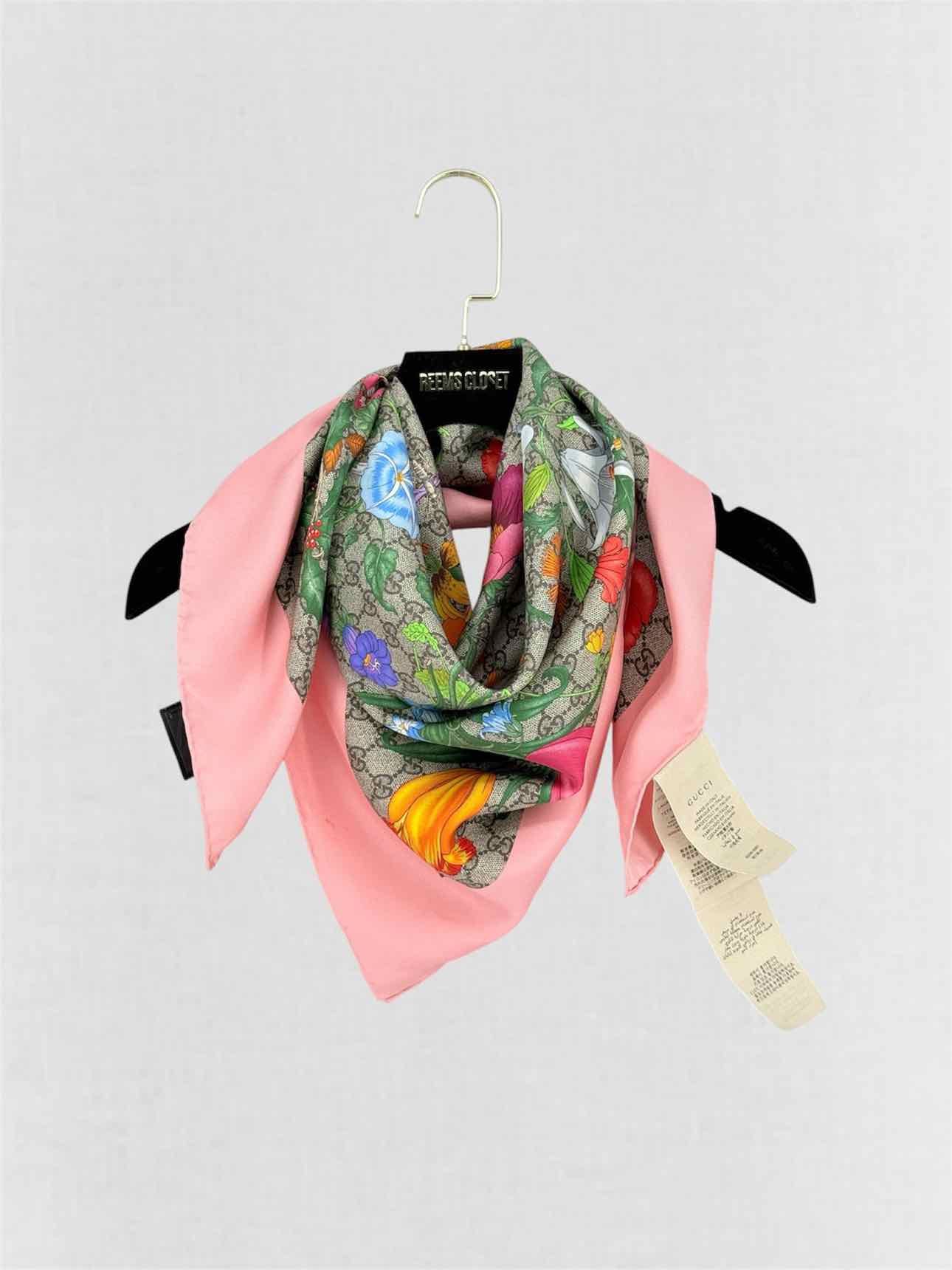 GUCCI Pink Multicolor GG Monogram Scarf