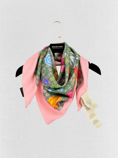 GUCCI Pink Multicolor GG Monogram Scarf