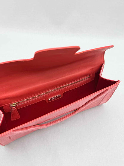 SERGIO ROSSI Coral Lizard Embossed Clutch