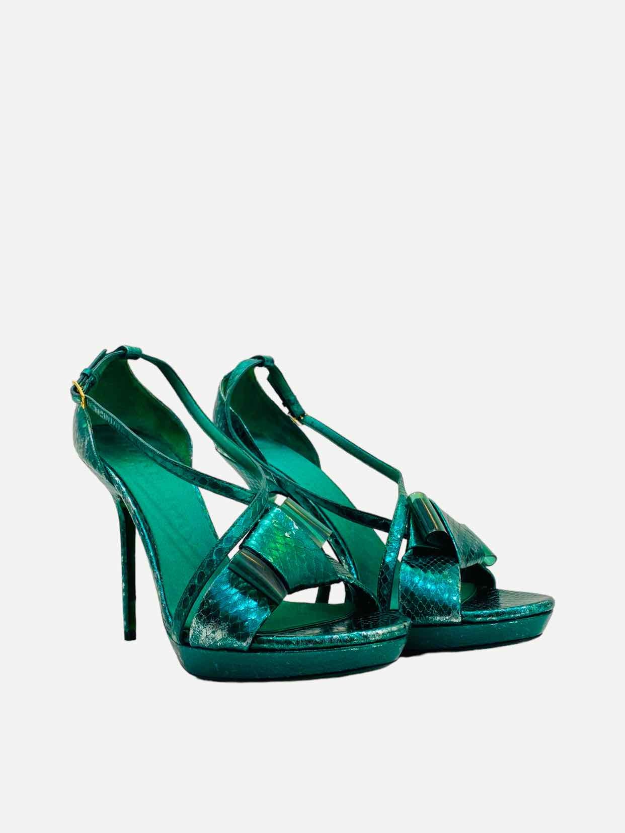 BURBERRY Metallic Green Size EU 41 Heeled Sandals