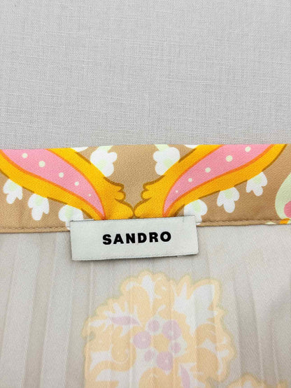 SANDRO Beige Multicolor Printed Size US 6 Midi Skirt