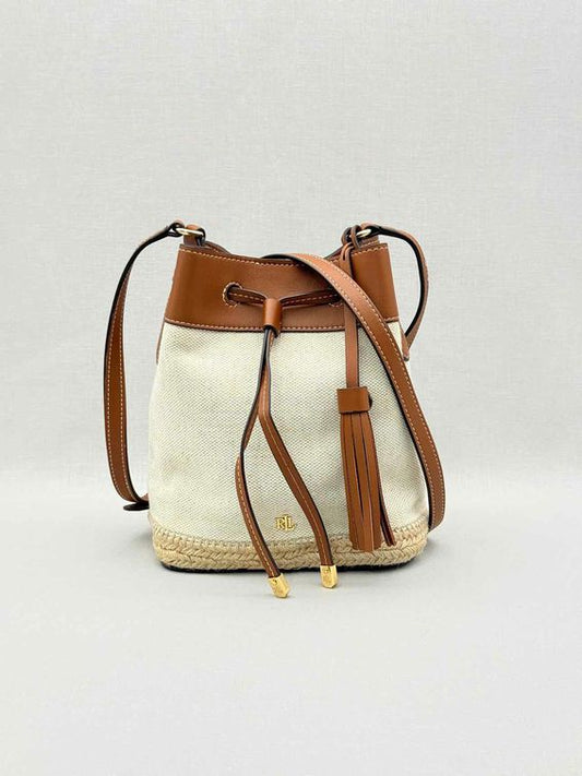 RALPH LAUREN Canvas Debby Beige & Tan Bucket Bag