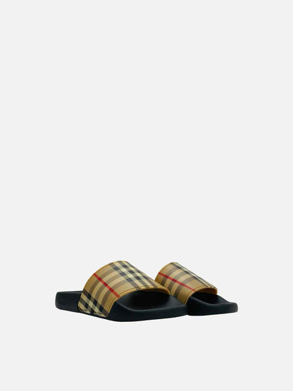 BURBERRY Beige Check Slides 36