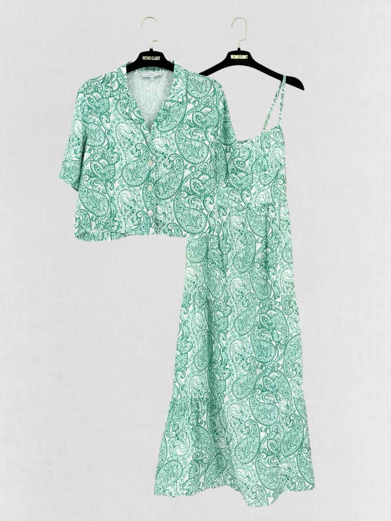 POSITANO COUTURE White & Green Size Medium Midi Dress