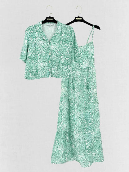 POSITANO COUTURE White & Green Size Medium Midi Dress