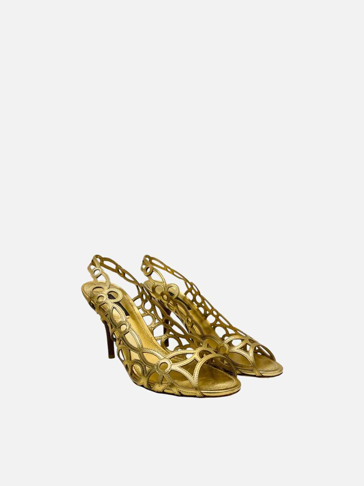 LOUIS VUITTON Laser Cut Metallic Gold Slingbacks