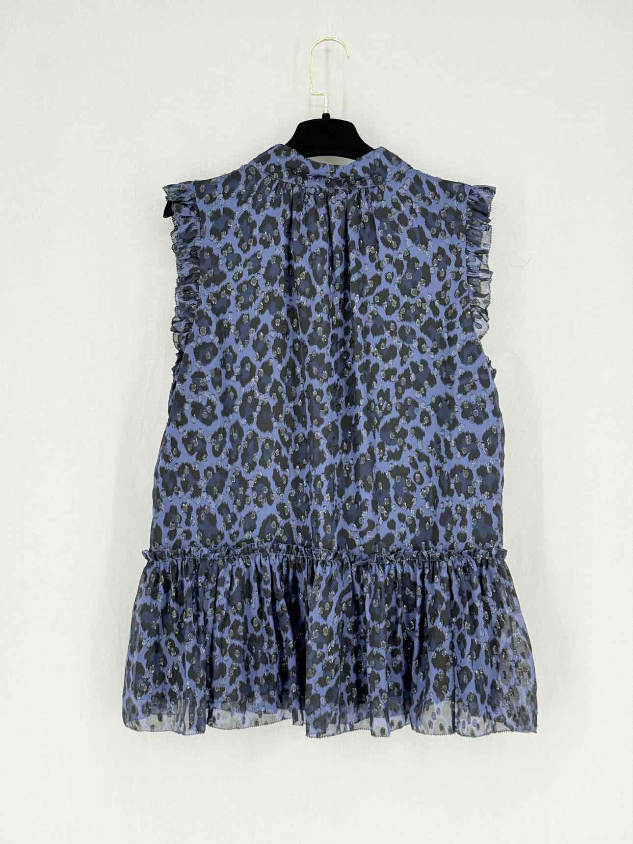 KATE SPADE Blue & Black Leopard Print Size Large Blouse