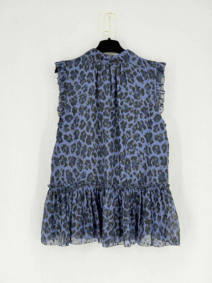 KATE SPADE Blue & Black Leopard Print Size Large Blouse