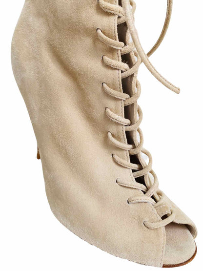 GIANVITO ROSSI Lace Up Beige Ankle Boots 34