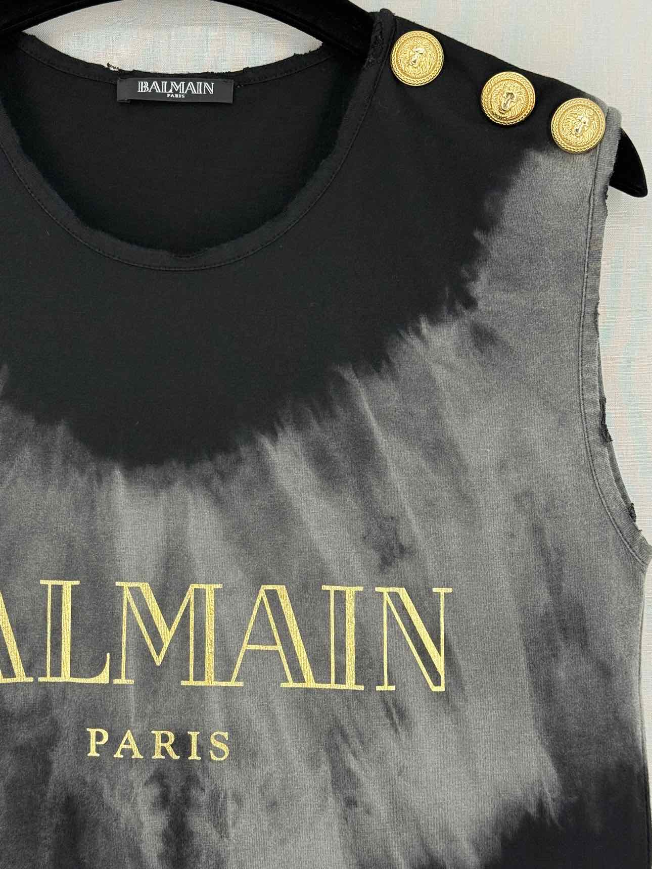 BALMAIN Grey & Black Tie-dye Size US 2 Top
