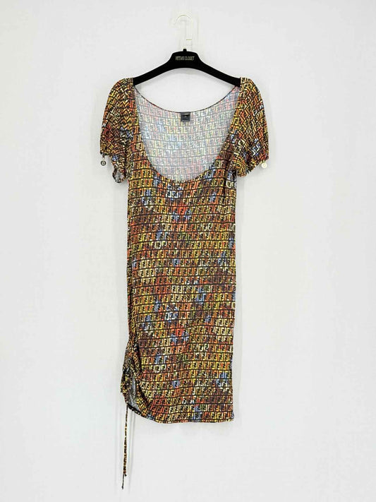 FENDI Brown Multicolor FF Motif Size US 6 Short Dress