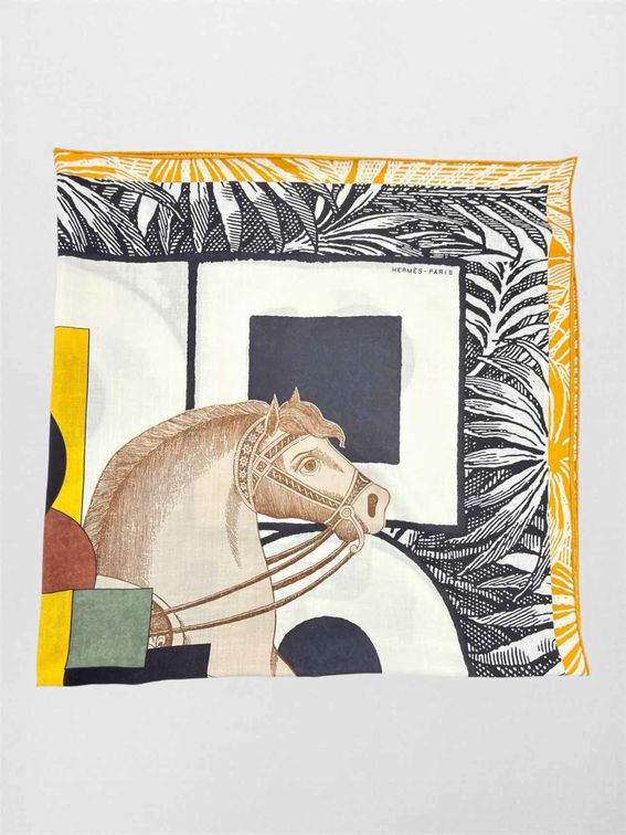 HERMES Blanc Multicolore Shawl