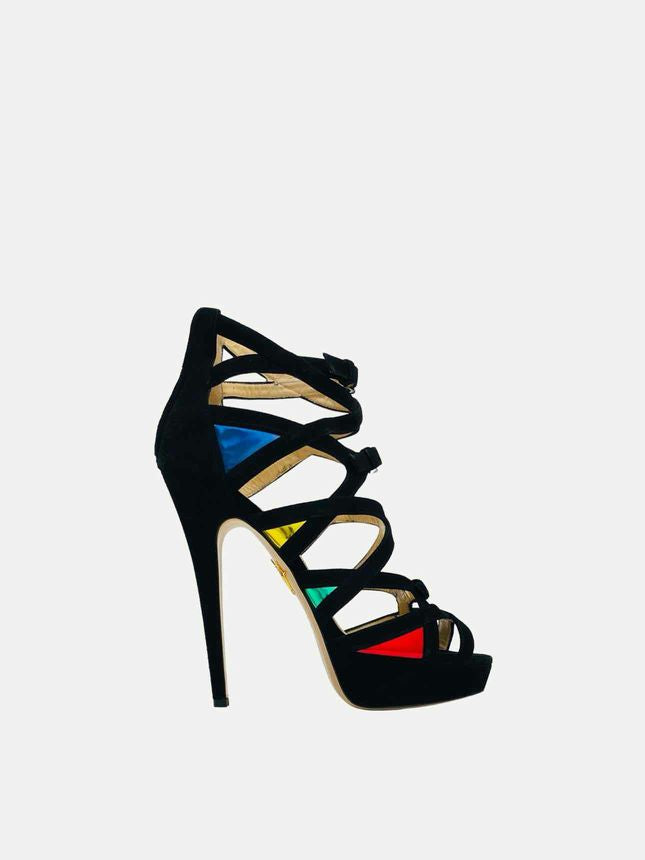 CHARLOTTE OLYMPIA Black w/ Multicolor Heeled Sandals