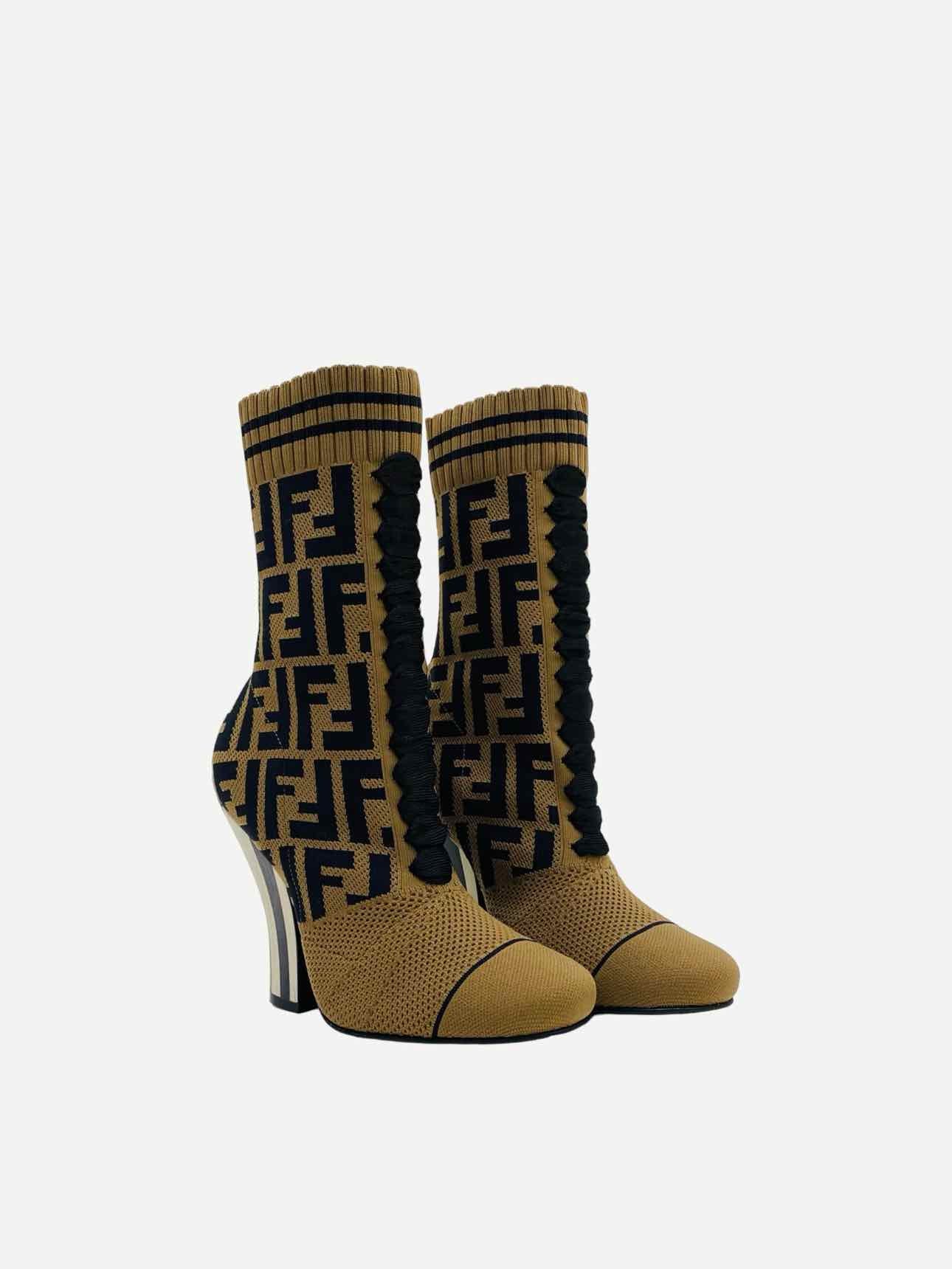 FENDI Sock-style mesh Brown & Black Ankle Boots 35